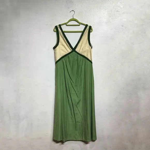 Rotimia Green Colorblock Empire Waist Maxi Dress Boho Sleeveless Sz M - Picture 2 of 11